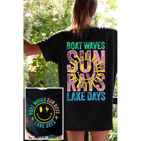 Boat Waves Sun Rays Lake Days Graphic T Shirts