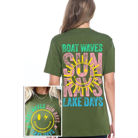 Boat Waves Sun Rays Lake Days Graphic T Shirts