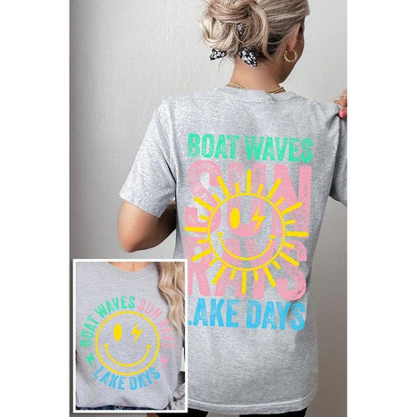 Boat Waves Sun Rays Lake Days Graphic T Shirts