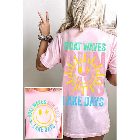 Boat Waves Sun Rays Lake Days Graphic T Shirts