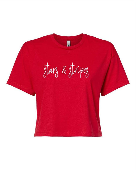 cursive Stars & Stripes Graphic Cropped Tee