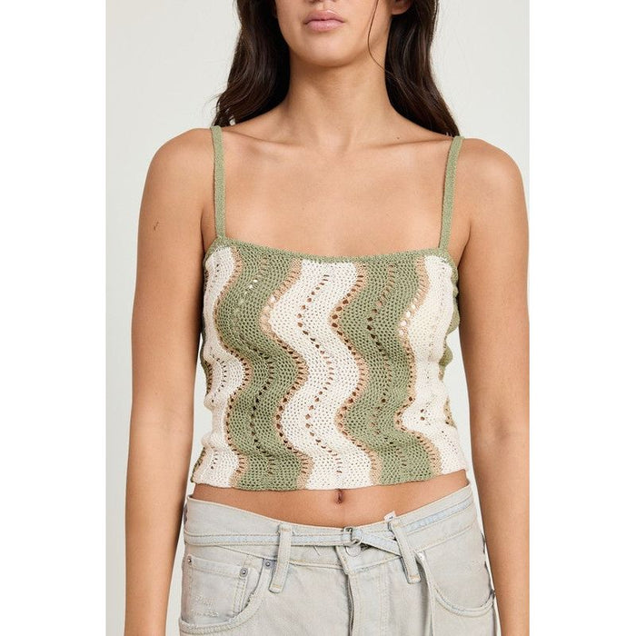 Printed Crochet Top in Sage