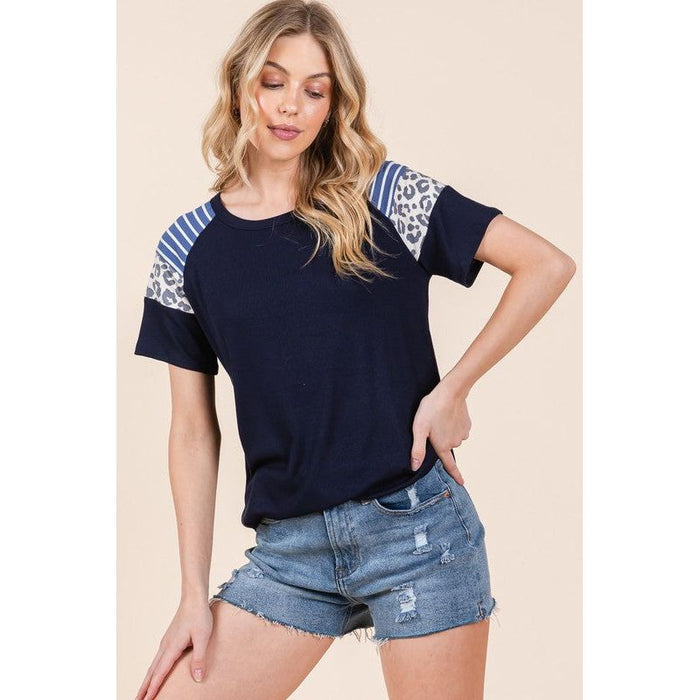 Contrasted Sleeve Ribbed Jersey Top