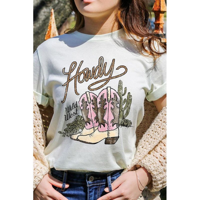 Howdy Cowgirl Boots Graphic T Shirts