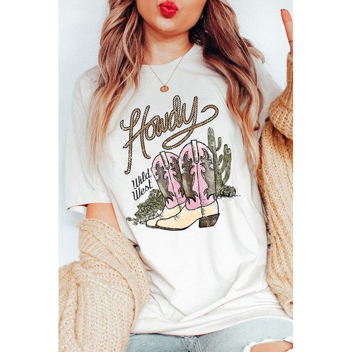 Howdy Cowgirl Boots Graphic T Shirts