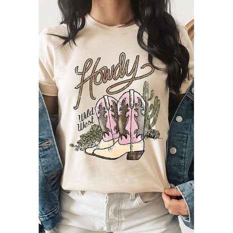 Howdy Cowgirl Boots Graphic T Shirts