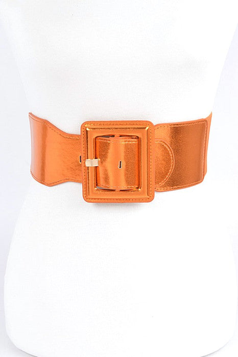 Metallic Faux Leather Elastic Fashion Wide Belt