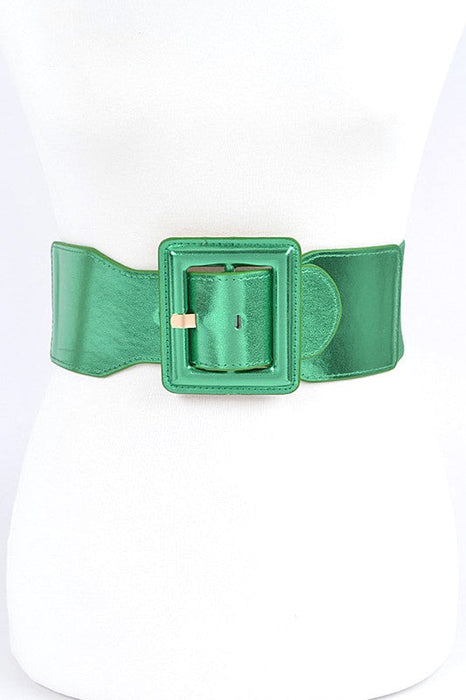 Metallic Faux Leather Elastic Fashion Wide Belt