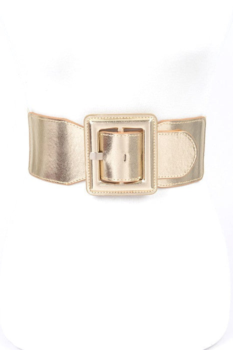 Metallic Faux Leather Elastic Fashion Wide Belt