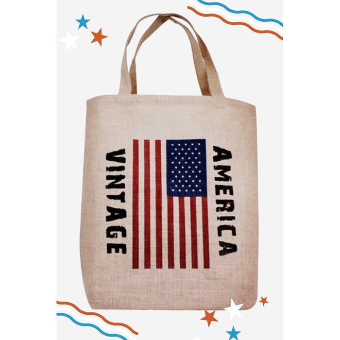 VINTAGE AMERICAN FLAG STRAW TOTE BAG