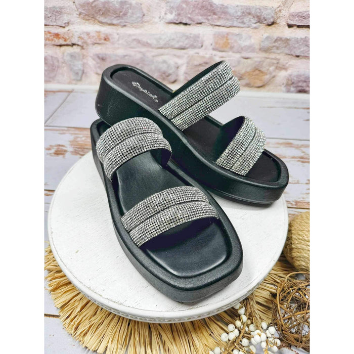 Denae Rhinestone Sandal in Black