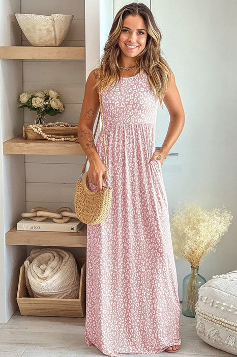 Leopard Dust Baby Pink Sleeveless Maxi Dress