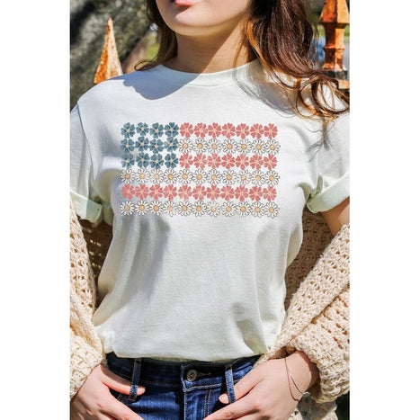 Patriotic Flower Flag Graphic T Shirts