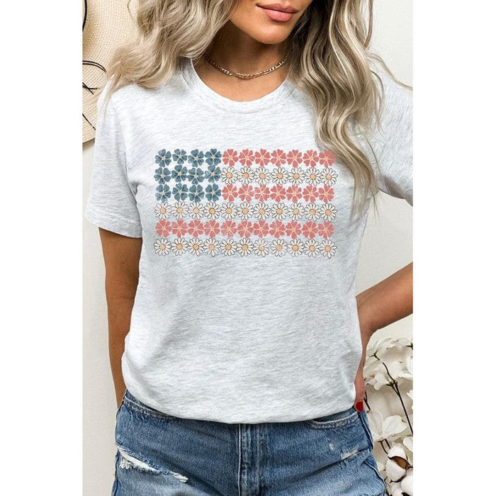 Patriotic Flower Flag Graphic T Shirts