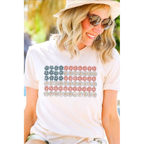 Patriotic Flower Flag Graphic T Shirts