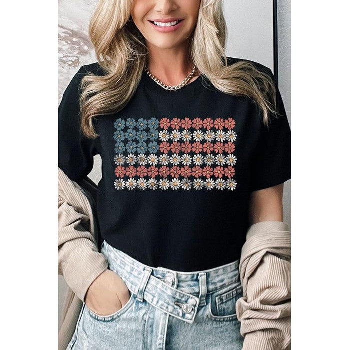 Patriotic Flower Flag Graphic T Shirts