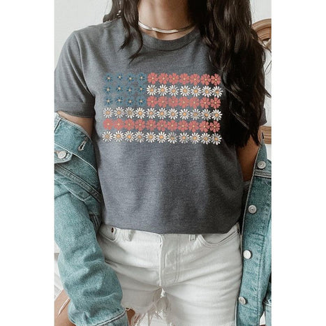 Patriotic Flower Flag Graphic T Shirts