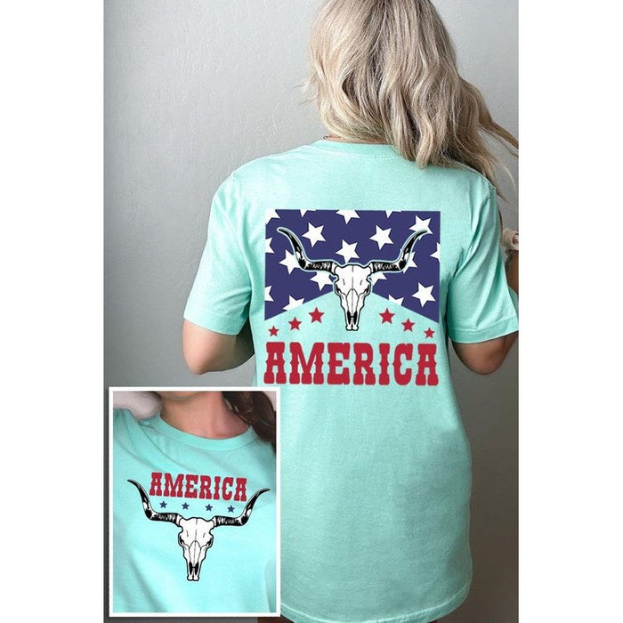 America Bull Skull Graphic T Shirts