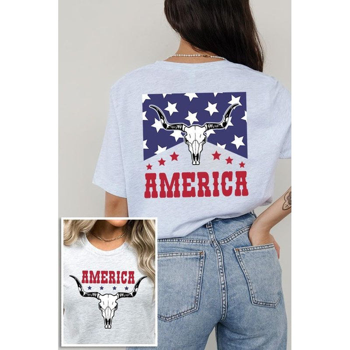 America Bull Skull Graphic T Shirts