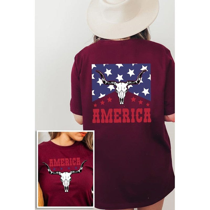 America Bull Skull Graphic T Shirts