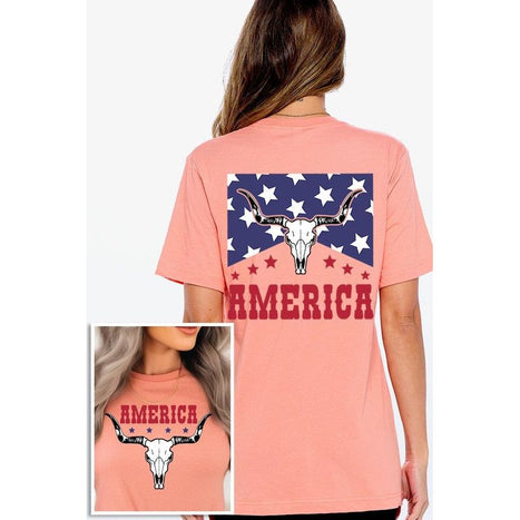 America Bull Skull Graphic T Shirts