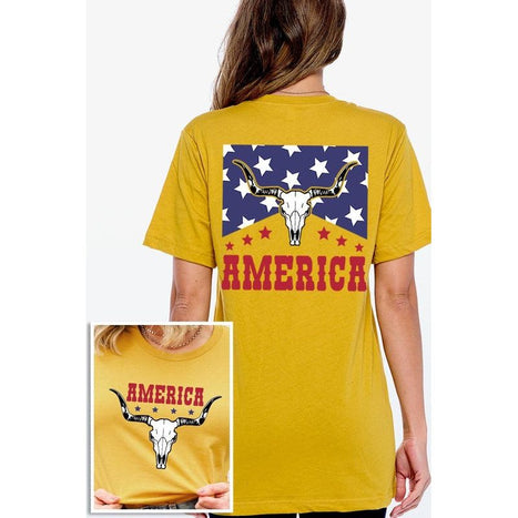 America Bull Skull Graphic T Shirts