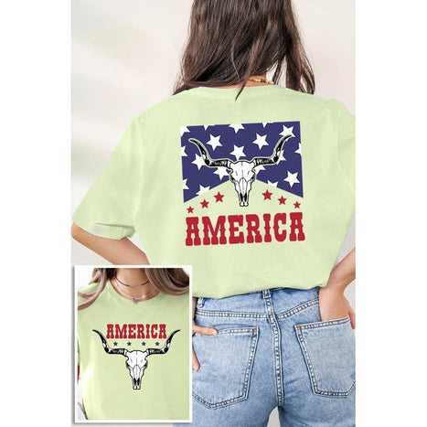 America Bull Skull Graphic T Shirts