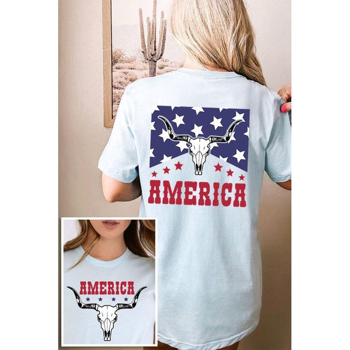 America Bull Skull Graphic T Shirts