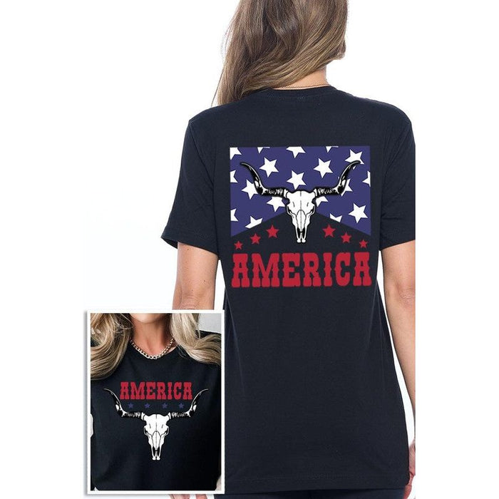 America Bull Skull Graphic T Shirts