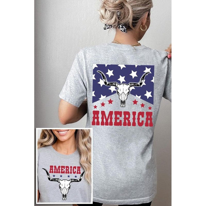 America Bull Skull Graphic T Shirts