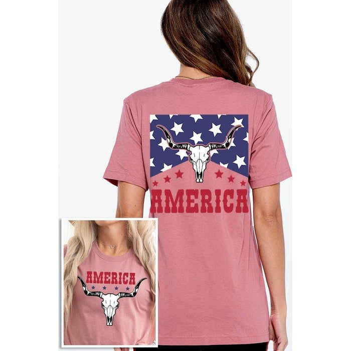 America Bull Skull Graphic T Shirts