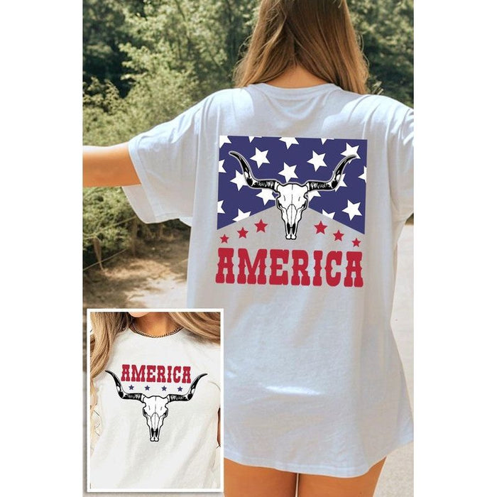 America Bull Skull Graphic T Shirts