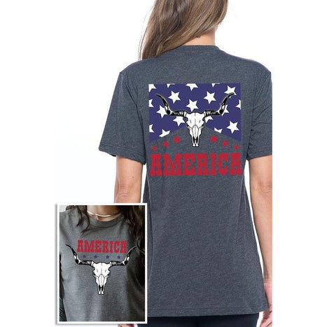 America Bull Skull Graphic T Shirts