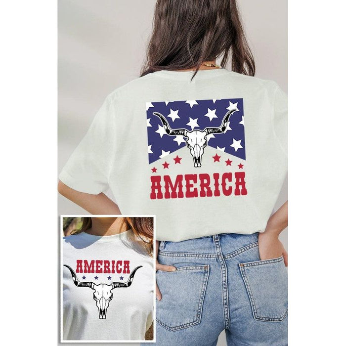 America Bull Skull Graphic T Shirts