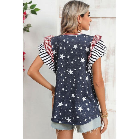 Flag Stripe Ruffle Sleeve Star Shirt USA