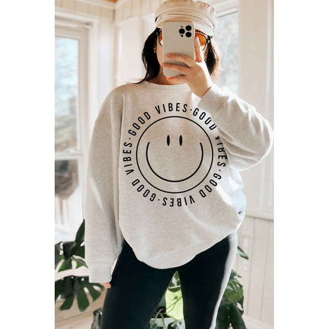 Good Vibes Happy Smiles Oversized Sweatshirt