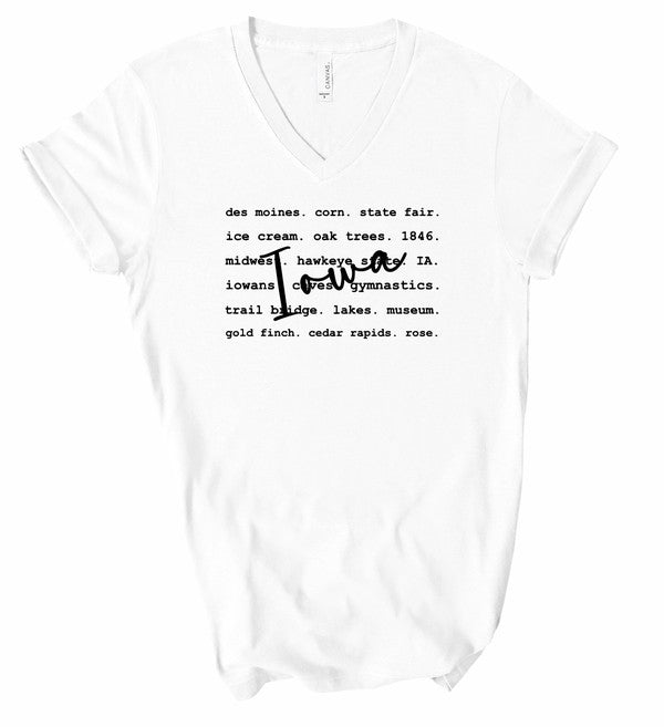 IOWA Typography Words V-Neck Graphic Style Tee