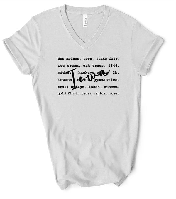 IOWA Typography Words V-Neck Graphic Style Tee