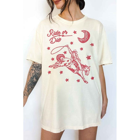 RIDE OR DIE WESTERN COWBOY OVERSIZED GRAPHIC TEE