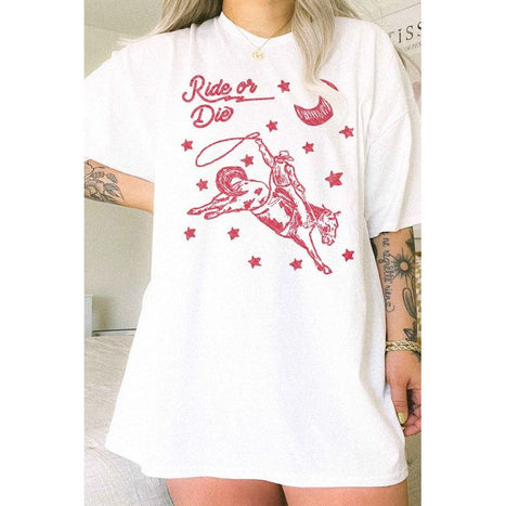 RIDE OR DIE WESTERN COWBOY OVERSIZED GRAPHIC TEE