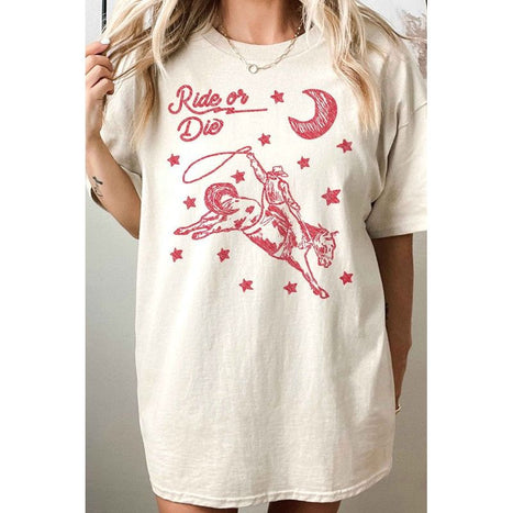 RIDE OR DIE WESTERN COWBOY OVERSIZED GRAPHIC TEE