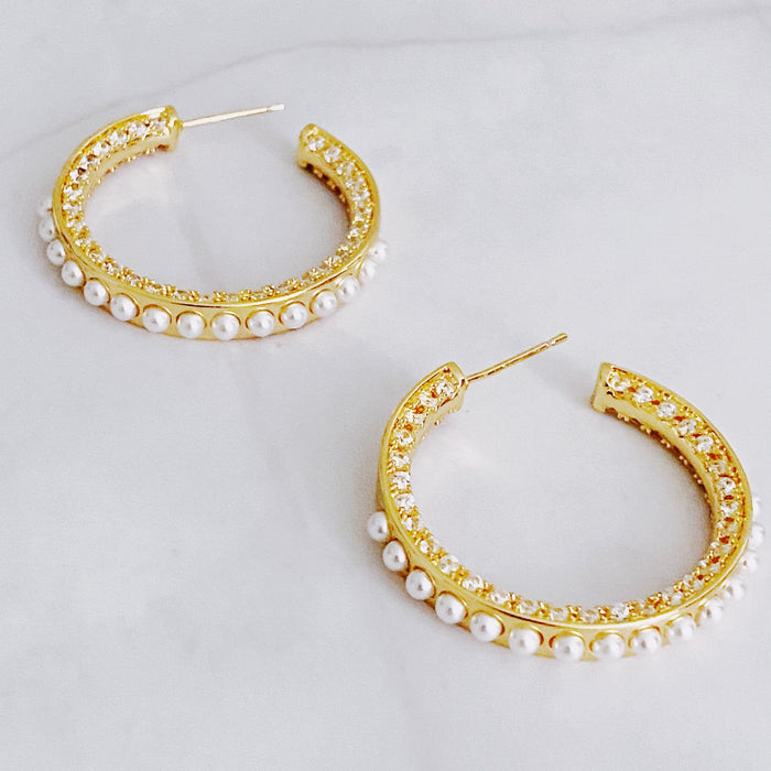 Classy Lady Pearl Hoop Earrings