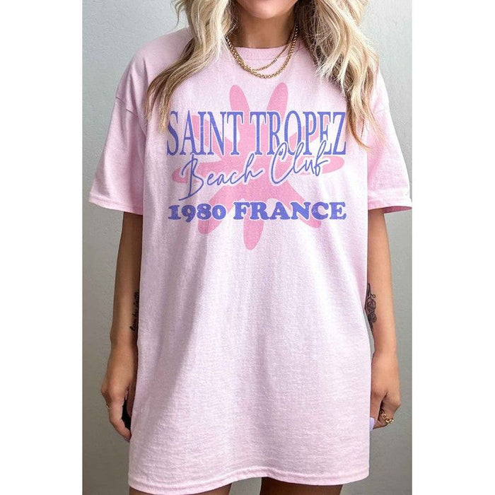 SAINT TROPEZ BEACH CLUB OVERSIZED GRAPHIC TEE