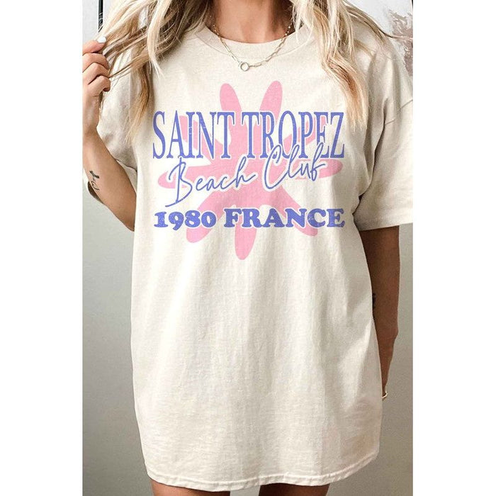 SAINT TROPEZ BEACH CLUB OVERSIZED GRAPHIC TEE