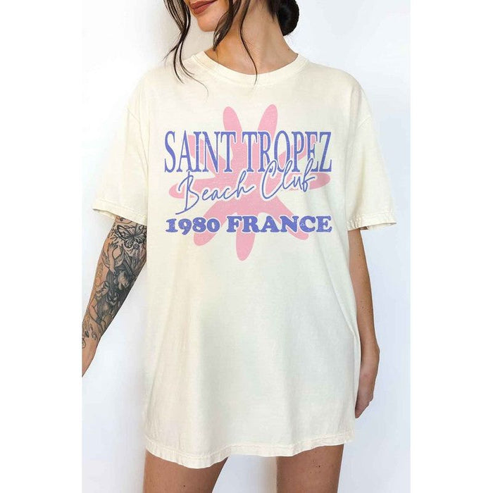 SAINT TROPEZ BEACH CLUB OVERSIZED GRAPHIC TEE