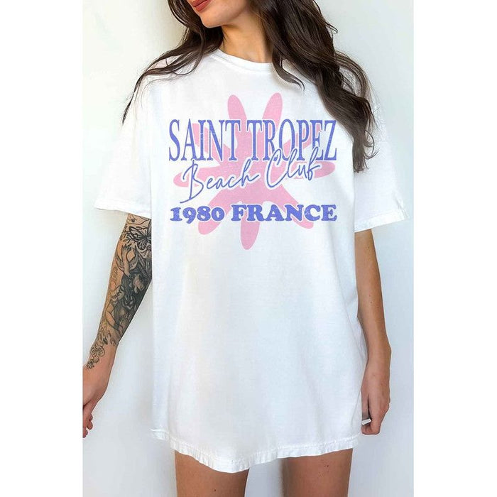 SAINT TROPEZ BEACH CLUB OVERSIZED GRAPHIC TEE