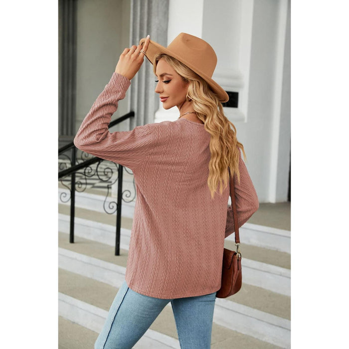 Decorative Button V-Neck Long Sleeve T-Shirt