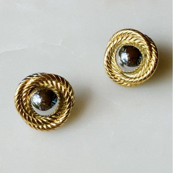 Two Toned Golden Day Stud Earrings