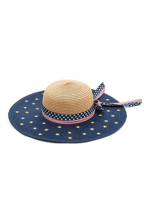 American Flag Printed Straw Floppy Hat