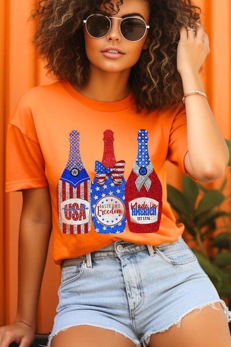 Faux Glitter Patriotic Champagne Graphic T Shirts